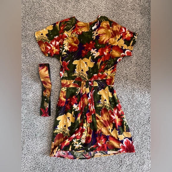 Vtg Jeffery & Dara By Linda Hutley Mini Floral Belted Dress Short Sleeve US 3/4 - Picture 3 of 10